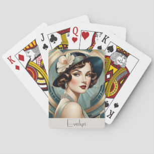 Art Deco inspiriertes Retro-Damenporträt personali Spielkarten
