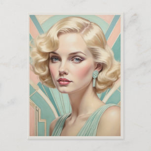 Art Deco inspiriertes Retro-Frauenbild einer elega Postkarte