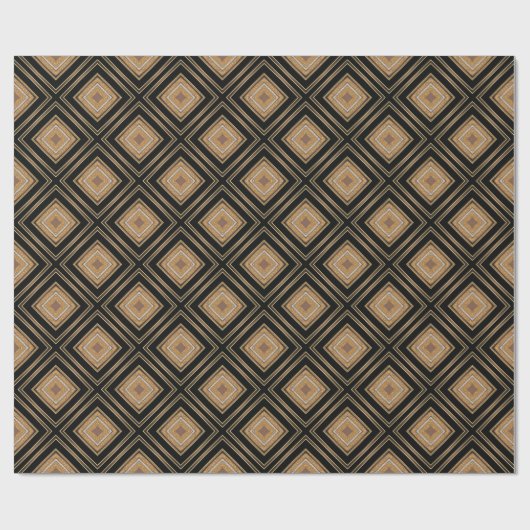 Art Deco Inspo Gold Brown Black Geometric Pattern Geschenkpapier (Flach)