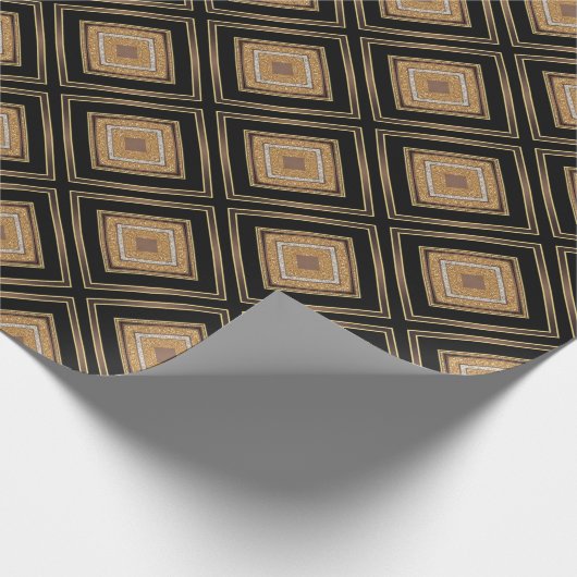 Art Deco Inspo Gold Brown Black Geometric Pattern Geschenkpapier (Ecke)