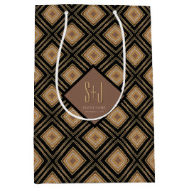 Art Deco Inspo Gold Brown Black Geometric Pattern Mittlere Geschenktüte