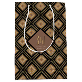 Art Deco Inspo Gold Brown Black Geometric Pattern Mittlere Geschenktüte