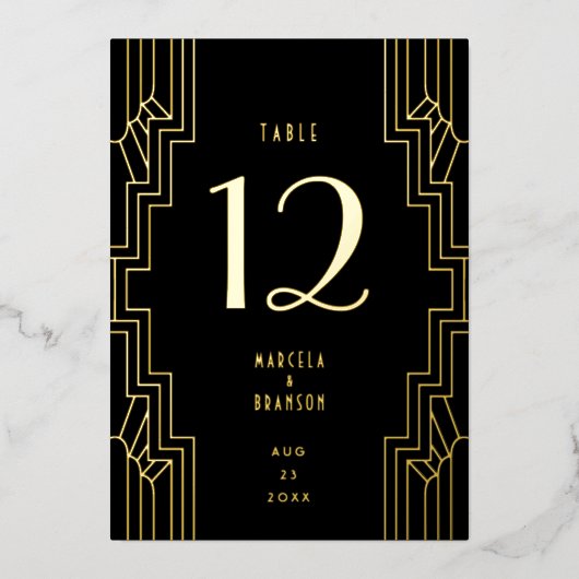 Art Deco Ironwork Black Gold Hochzeit Tischnummer (Vorderseite)