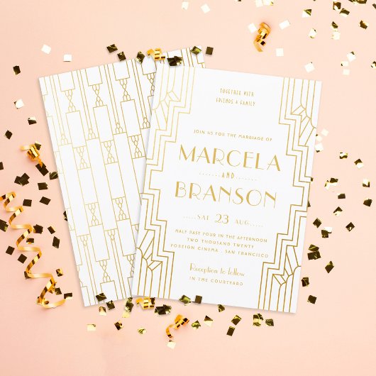 Art Deco Ironwork Imitate Goldene Hochzeit Einladung