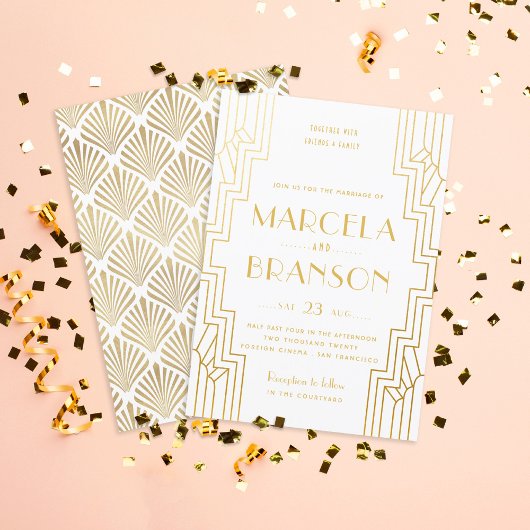 Art Deco Ironwork Imitate Goldene Hochzeit Einladung