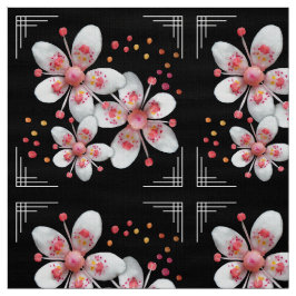 Art Deco-ish Apfelblüten - weiß, rosa auf schwarz Stoff
