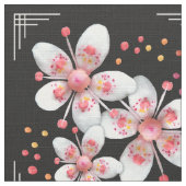 Art Deco-ish Apfelblüten - weiß, rosa auf schwarz Stoff (Nahaufnahme)