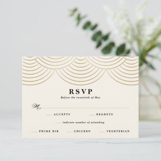 Art Deco Ivory String Lights Wedding Response Card RSVP Karte (Stehend Vorderseite)
