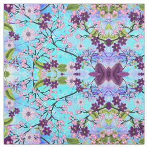 Art Deco, Japanischer Baum im Fantasy Aqua Hinterg Stoff