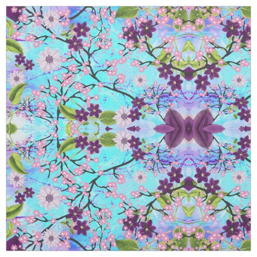 Art Deco, Japanischer Baum im Fantasy Aqua Hinterg Stoff (Muster)