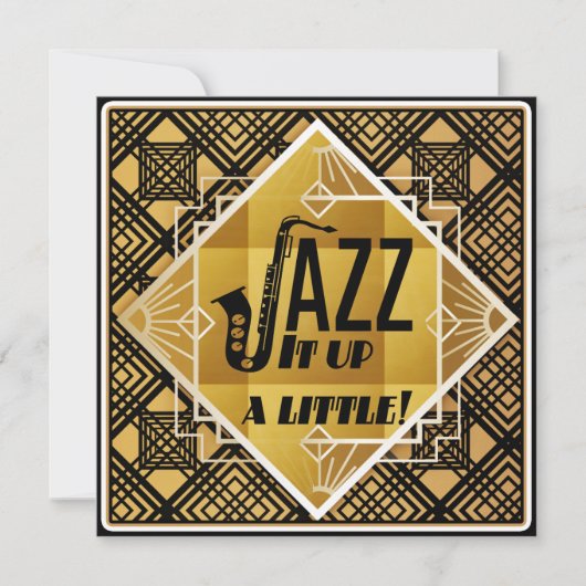 Art Deco Jazz Es Up Horn - Einladung zum Silvester (Vorderseite)
