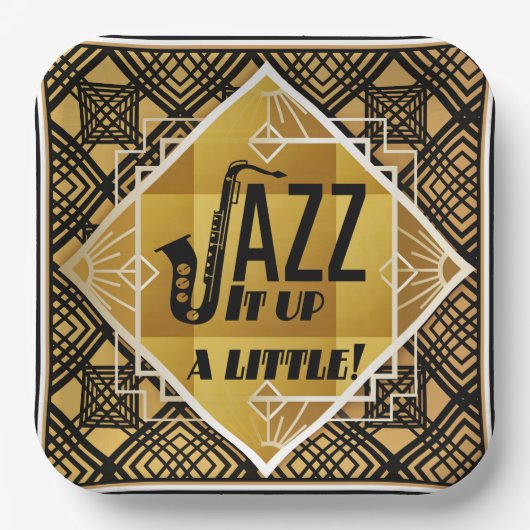 Art Deco Jazz Es Up Horn Silvester Party Pappteller (Vorderseite)