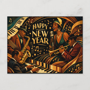 Art Deco Jazz Musik Frohes Neues Jahr Feiertagspostkarte