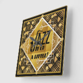 Art Deco JAZZ Saxophone Black Gold 1920er Jahre Mu Quadratische Wanduhr (Winkel)