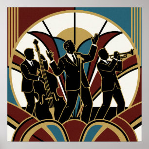 Art Deco Jazz Trompete Sonnenstrahl Poster   Golde