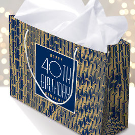 Art Deco Jeder Alter Geburtstag Name Navy Gold Ele Große Geschenktüte