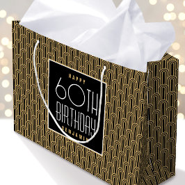 Art Deco Jeder Alter Geburtstag Name Schwarz Gold  Große Geschenktüte