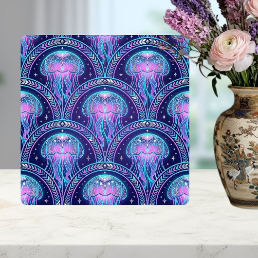 Art Deco Jellyfish Purple Pink Teal Geometric  Fliese