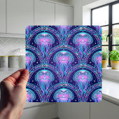 Art Deco Jellyfish Purple Pink Teal Geometric  Fliese
