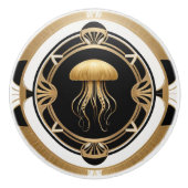 Art Deco Jellyfish Schwarz-weiß Gold Jelly Fish Keramikknauf (Vorderseite)