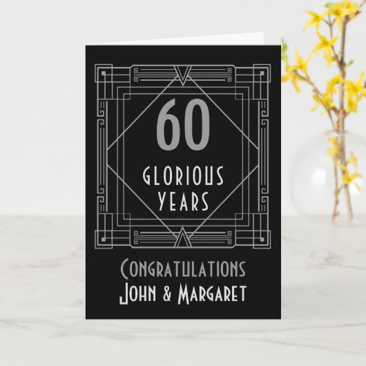 Art Deco Jubiläum heißt 60 oder jedes Jahr Silber Karte (Gelbe Blume)