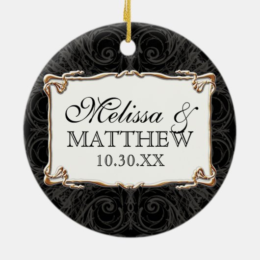 Art Déco Jugendstil Schloss in Gold Personalisiert Keramikornament (Hinten)