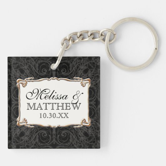 Art Déco Jugendstil Schloss in Gold Personalisiert Schlüsselanhänger (Rückseite)