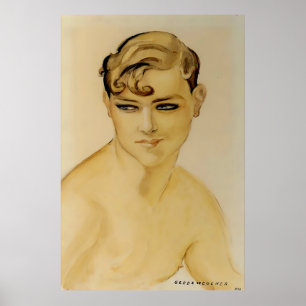 "Art Deco Junger Mann mit nacktem Oberkörper" von  Poster