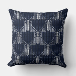 Art Deco Käfer Dashed Muster - Grau auf Navy Blue Kissen
