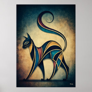 Art Deco Katze Abstrakt Geometrisches Tier Wandkun Poster