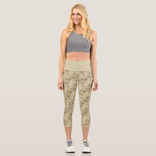 Art Deco Katze Blumenmuster Leggings (Vorderseite)
