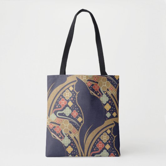 Art Deco Katze Blumenmuster-Tragetaschen Tasche (Vorderseite)