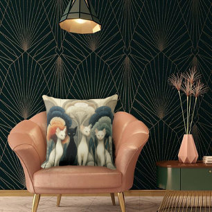 Art Deco Katzen in Bäumen Kissen