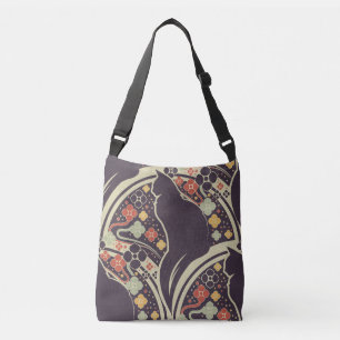 Art Deco Katzen-Tasche – Vintage-Blumen-Katze-Desi Tragetaschen Mit Langen Trägern