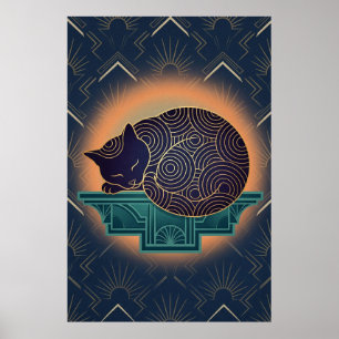 Art Deco Katzenfisch-Trophäe-Wandkunst Poster