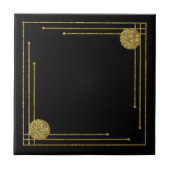 Art Deco Keramik Tile. Schwarz und Gold. Fliese (Vorderseite)
