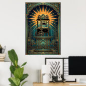 Art Deco Kino Popcornmaschine Gold & Türkis Poster (Heimbüro)