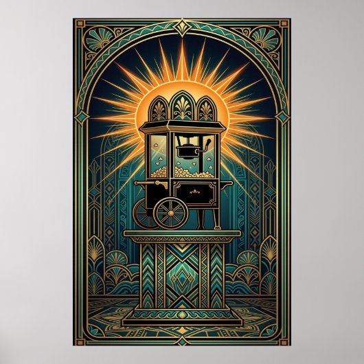 Art Deco Kino Popcornmaschine Gold & Türkis Poster (Vorne)