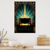 Art Deco Kino Popcornmaschine Gold & Türkis Poster (Küche)