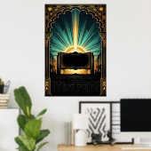 Art Deco Kino Popcornmaschine Gold & Türkis Poster (Heimbüro)