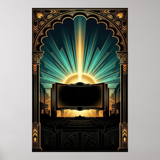 Art Deco Kino Popcornmaschine Gold & Türkis Poster (Vorne)
