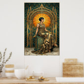 Art Deco Kirschblütenbaum Thron Gold Poster (Küche)