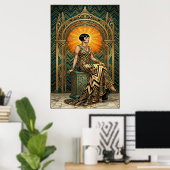 Art Deco Kirschblütenbaum Thron Gold Poster (Heimbüro)