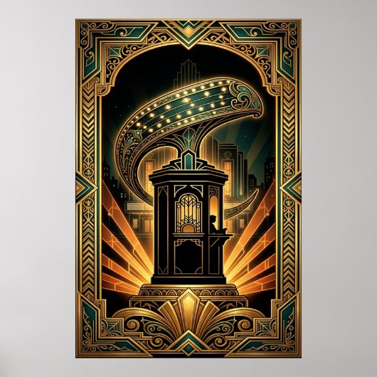 Art Deco Klappe Cyborg Silhouette Kunst Poster (Vorne)