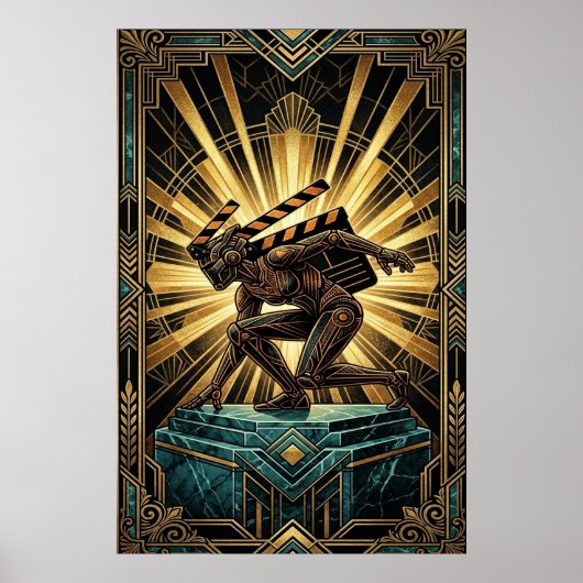 Art Deco Klappe Cyborg Silhouette Kunst Poster (Vorne)