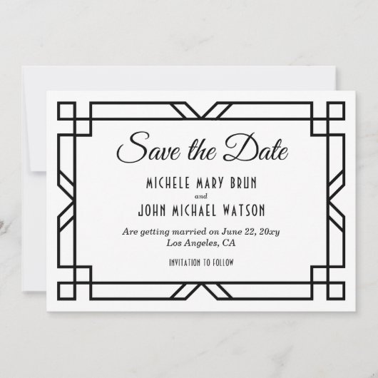 Art Deco Klassik Custom Elegante Schwarz-weiße Hoc Save The Date (Vorderseite)
