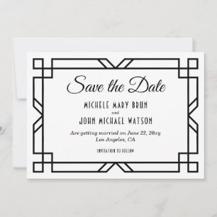 Art Deco Klassik Custom Elegante Schwarz-weiße Hoc Save The Date