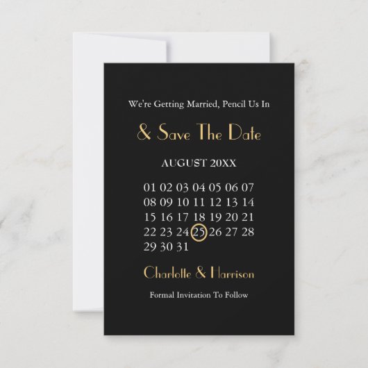 Art Deco Klassische Black Gold Hochzeit Save The Date (Vorderseite)