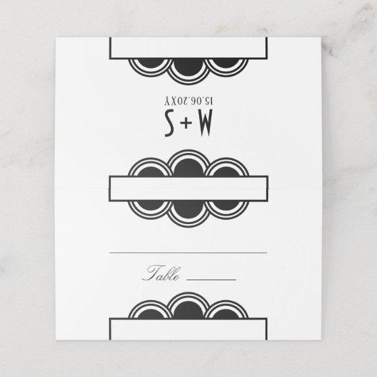 Art Deco Klassisches Weiß Schwarz Einfache Escort Platzkarte (Außenseite Aufgefaltet)