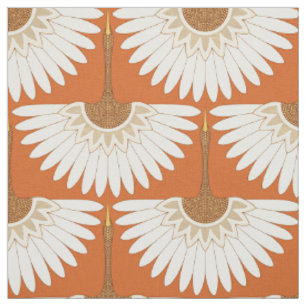 Art Deco Kraniche Orange Stoff